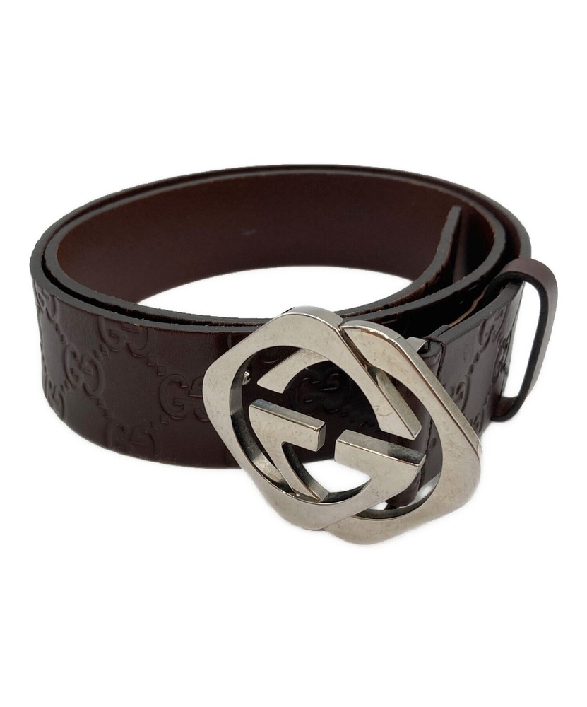 GUCCI Guccissima Brown Leather Belt with Buckle Authentic Made in Italy Pre-Owned Hardware