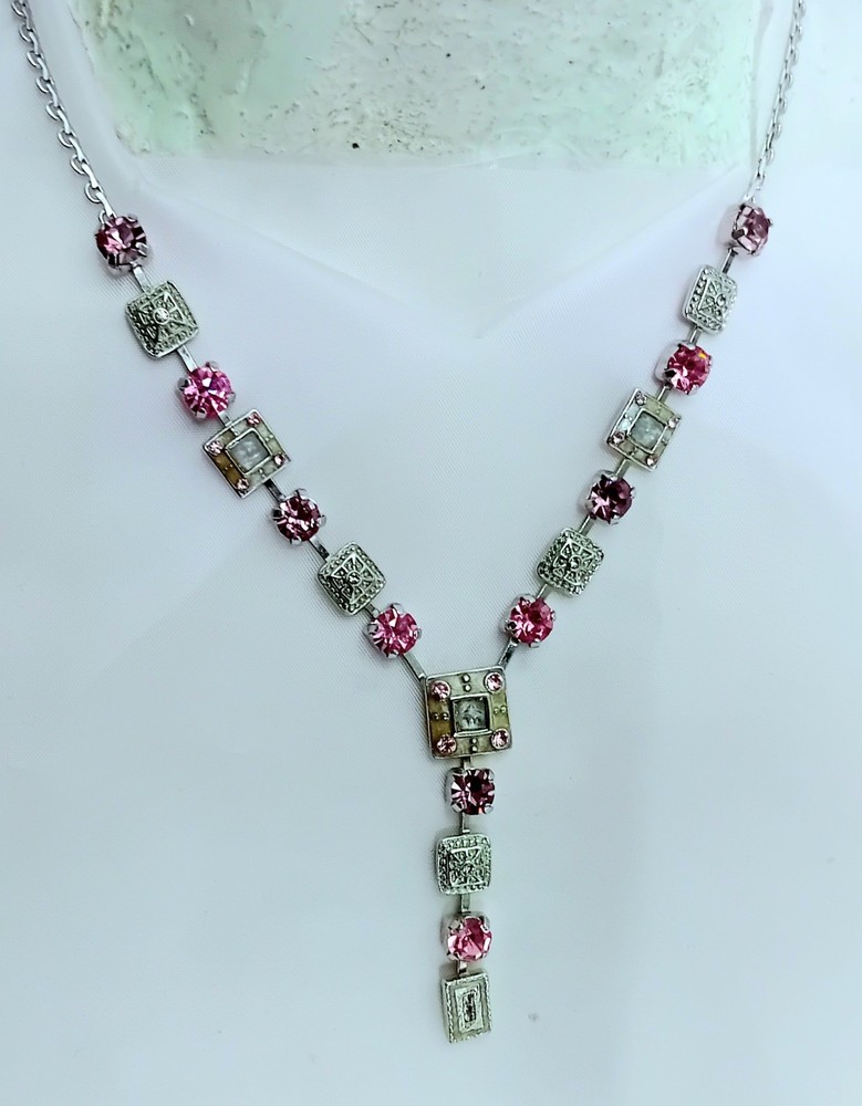 40cm Pink Crystal Y Drop Necklace with Diamonte Accents A348