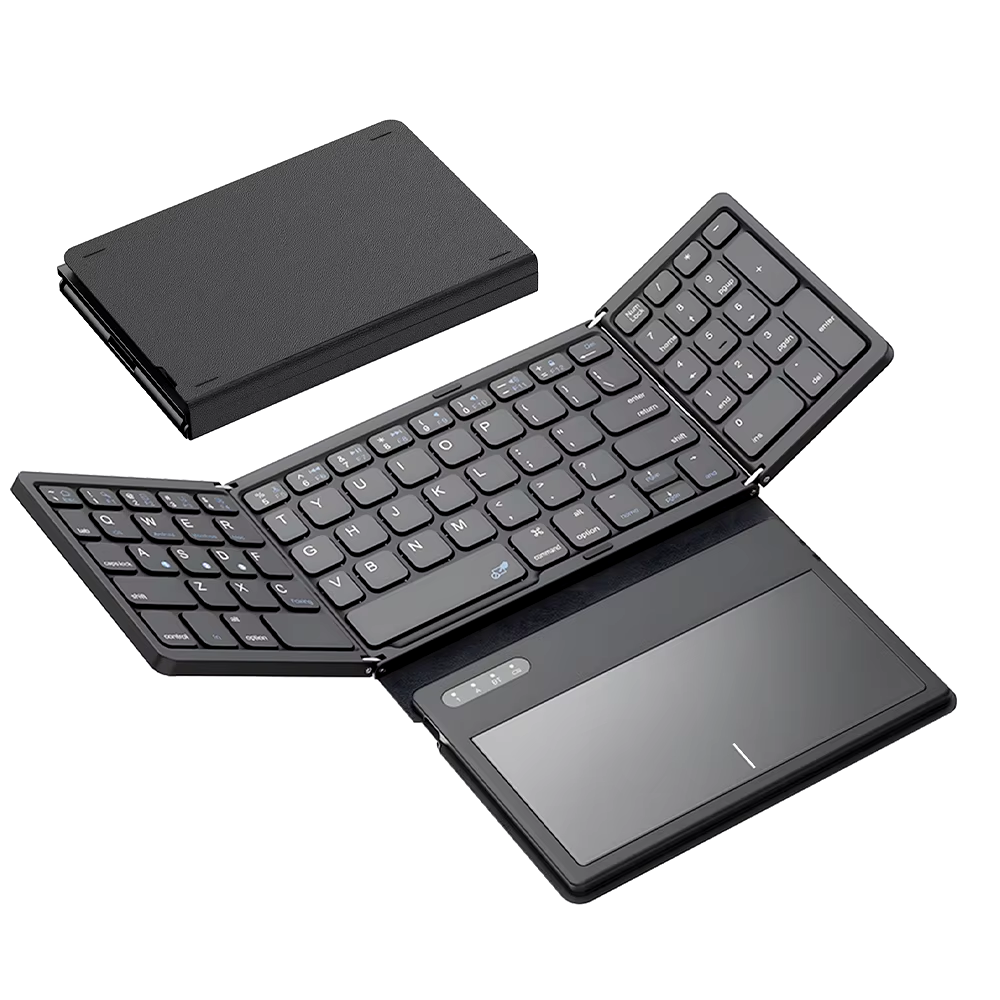 Portable Quadruple Folding Wireless Bluetooth Keyboard with Foldable Touchpad fo