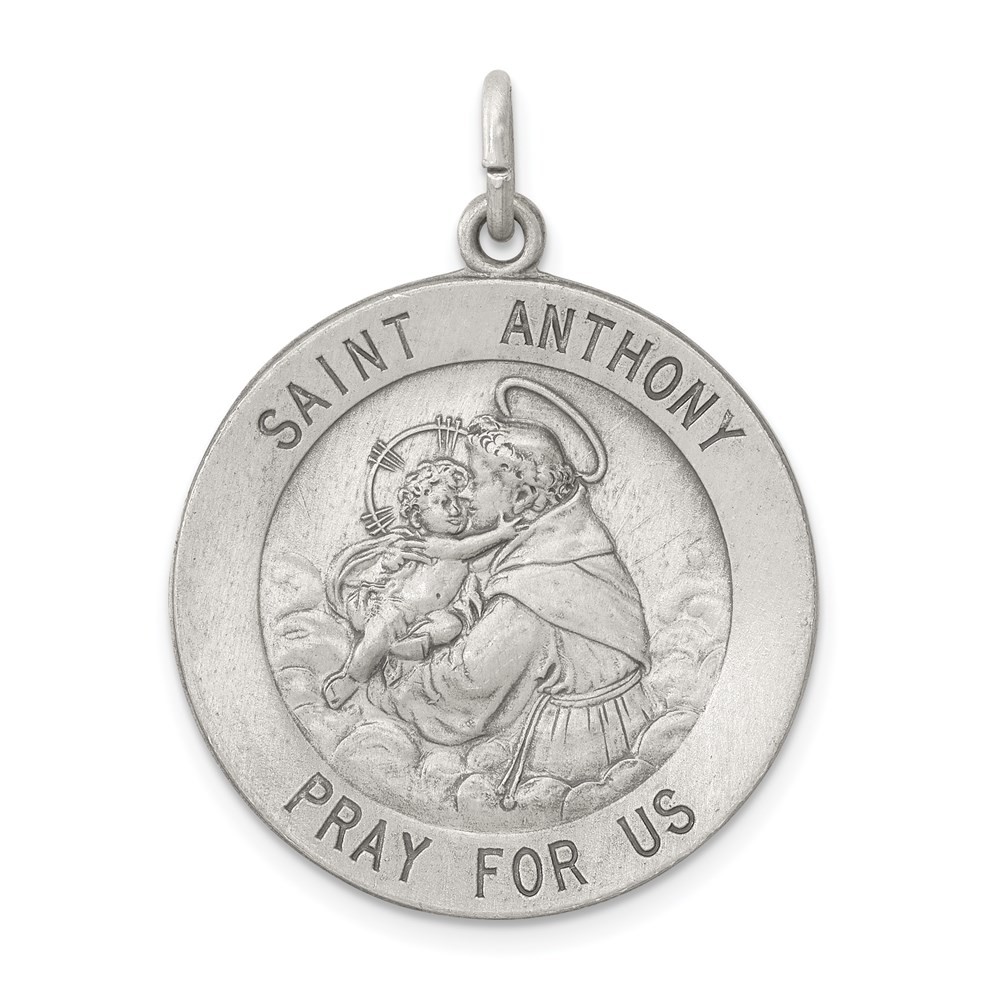 Sterling Silver Antiqued Saint Anthony Medal Pendant L-1.38 Inch, W-0.99 Inch