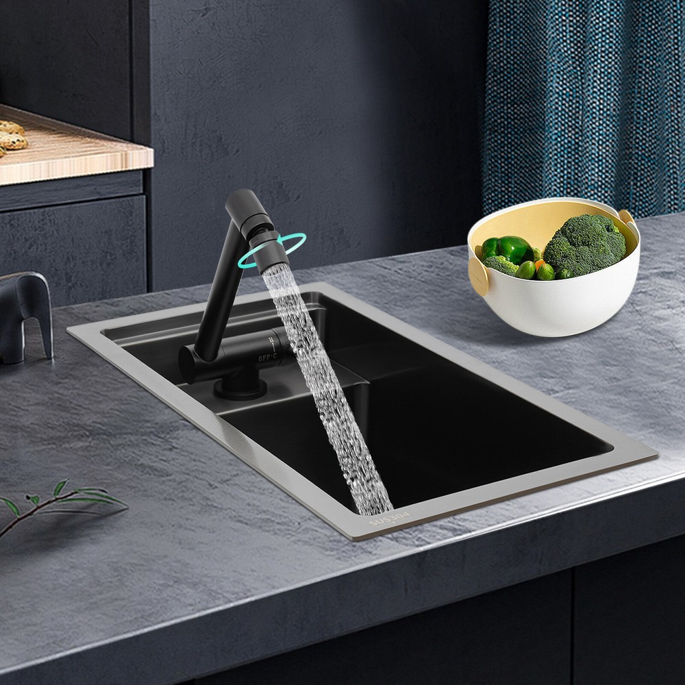 Single Bowl Hidden Drop-in Kitchen Sink with Folding Faucet Bar Design