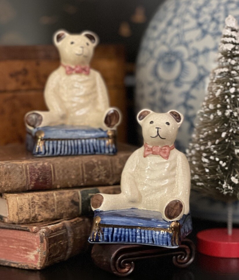 🎄🎄🎄 Stunning Rare English Staffordshire Mantle Teddy Bear Nursery Pair 3.5”