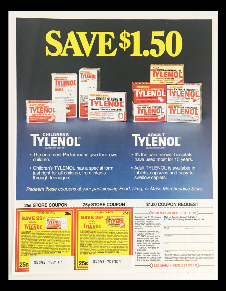 1985 Tylenol Acetaminophen Tablets Circular Coupon Advertisement-image