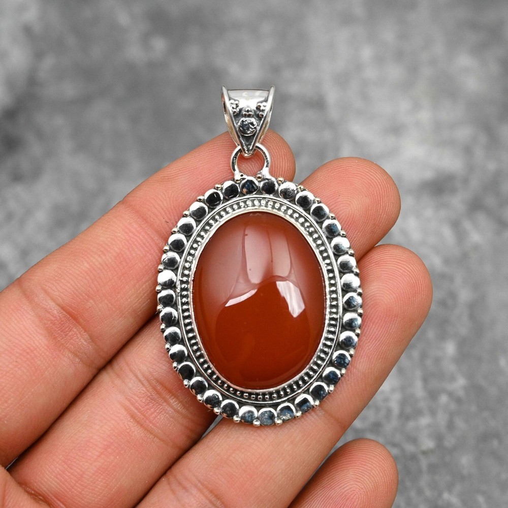 Natural Carnelian Gemstone Pendant in 925 Sterling Silver Handmade Jewelry Gift  