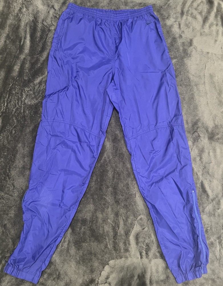 Vintage 80s 90s Blue NIKE Windbreaker Athletic Pants, Cuff Zippers