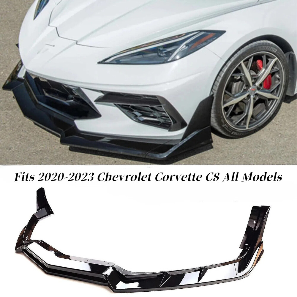 Front Bumper Lip Splitter Winglet For 2020-2023 Corvette C8 Z51 STG3 Gloss Black