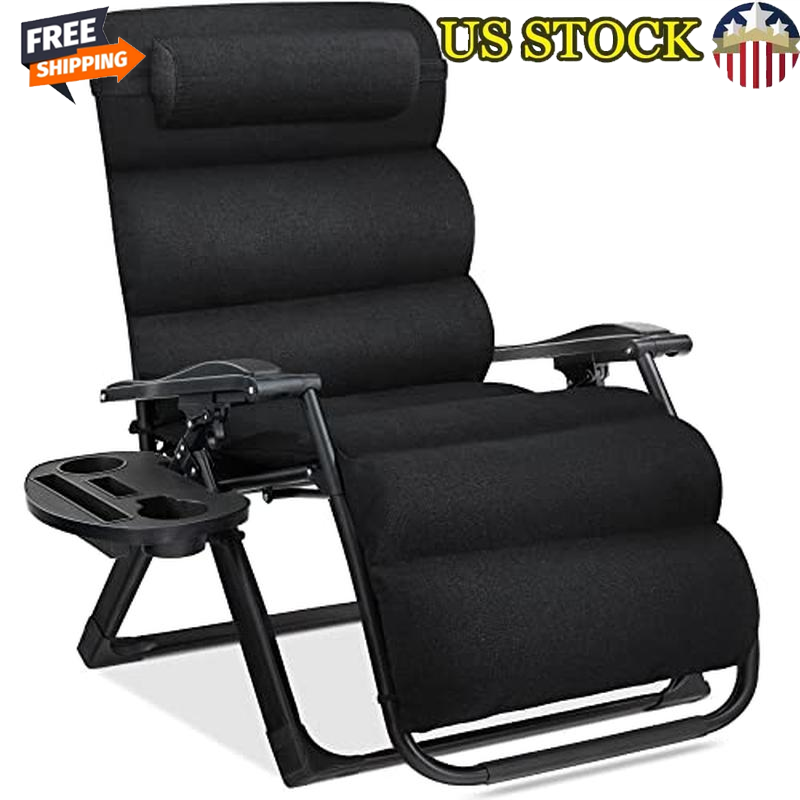 Oversized Zero Gravity Recliner Folding Patio Chair with Cup Holder and Side Tray