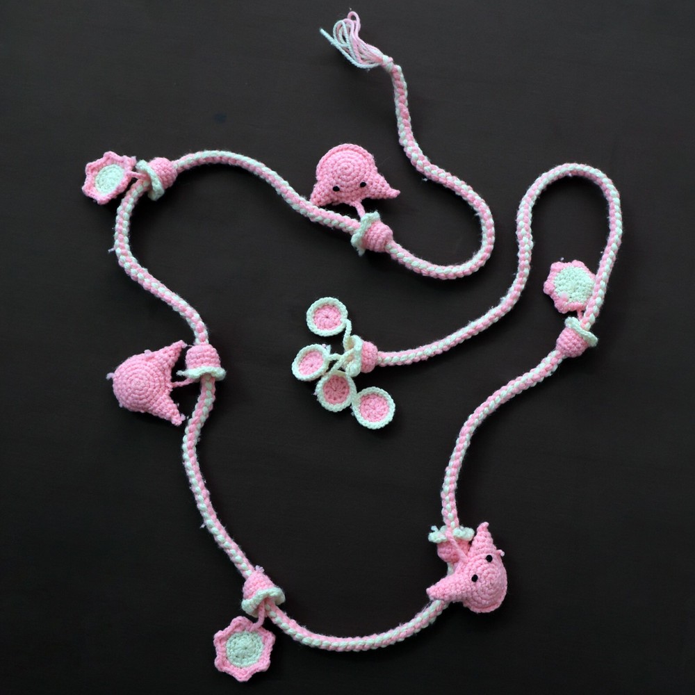 Woollen Baby Cradle Decorative Lace and Handmade Rope Gift - Pink