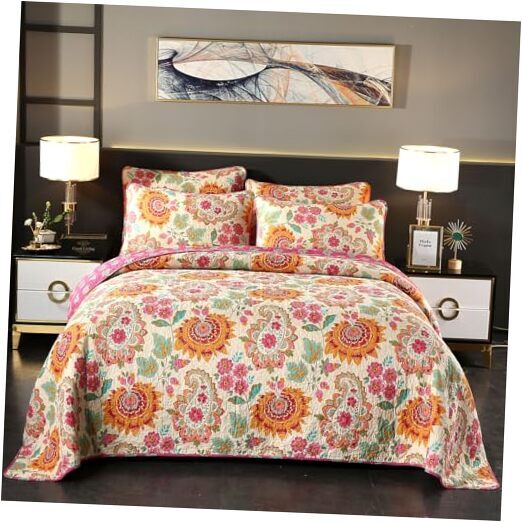 100% Cotton Boho Quilt Set Full Queen Size Gorgeous Paisley Floral Patterned