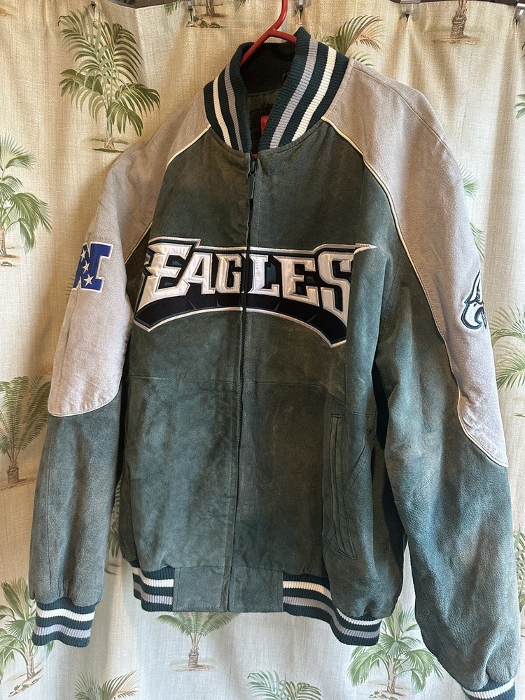 Vintage Philadelphia Eagles Rare Suede Lined Leather Jacket NFL Size Large Mens