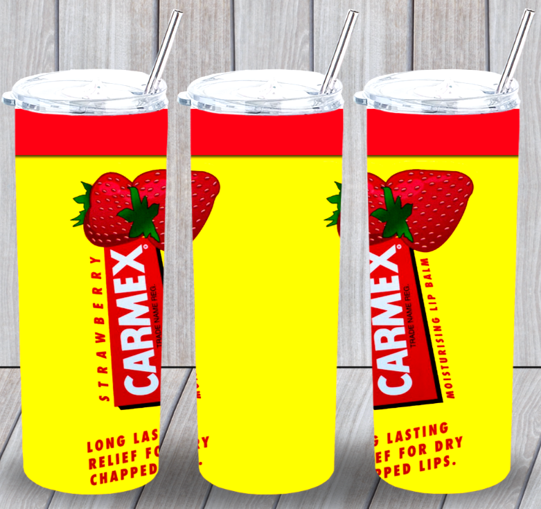 Carmax Strawberry Lip Balm Multicolor 20oz Insulated Tumbler Lid Straw New