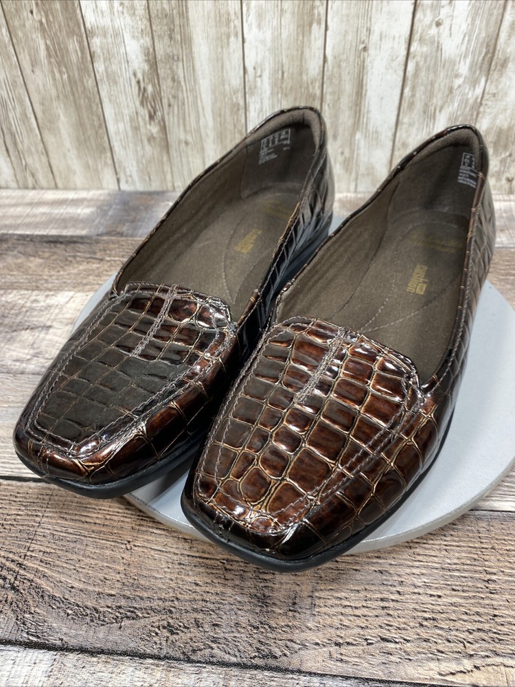 Clarks Collection Soft Cushion Women’s Brown Metalic Croc Print Loafers Size 9 M
