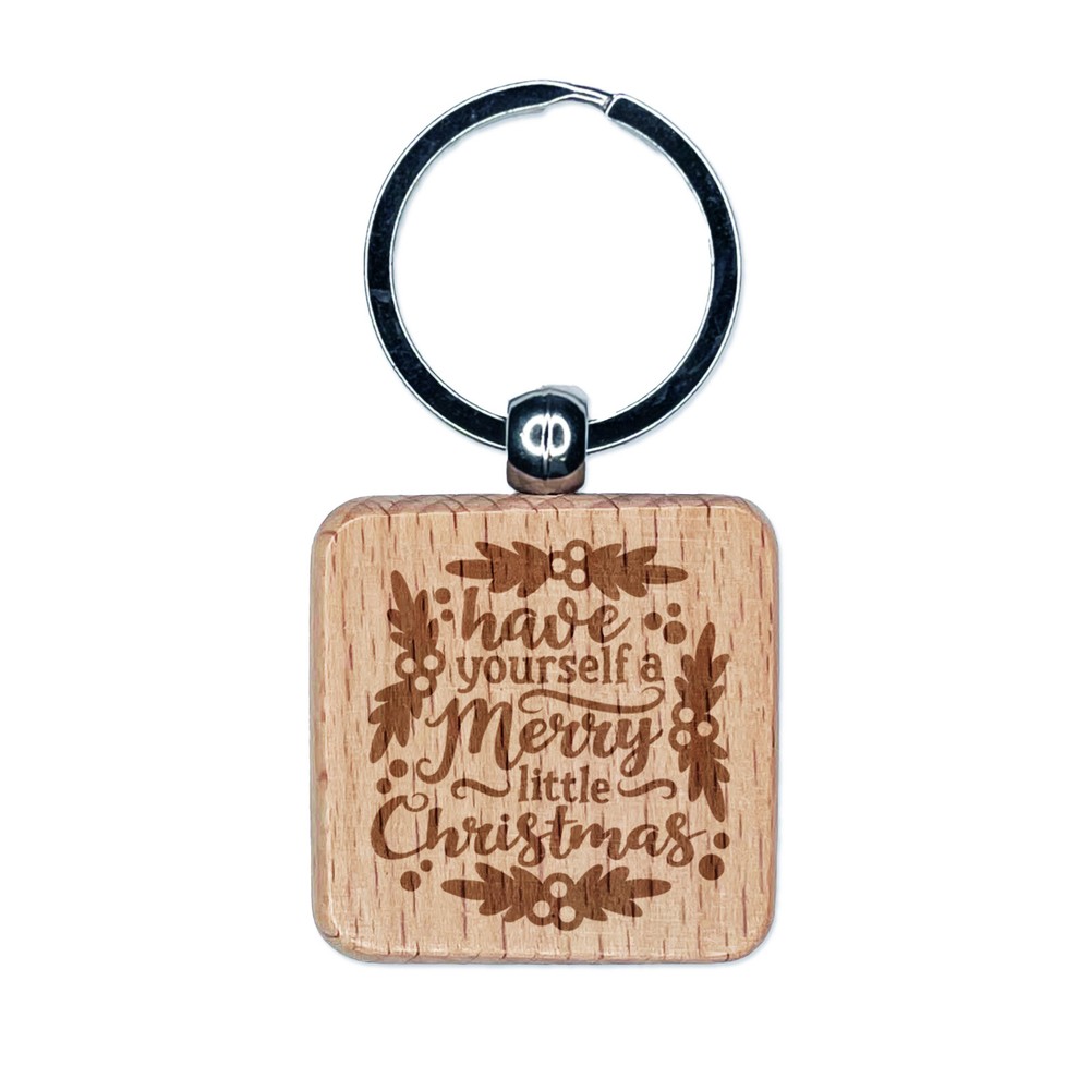 Merry Little Christmas Engraved Wooden Keychain Gift Tag Charm  