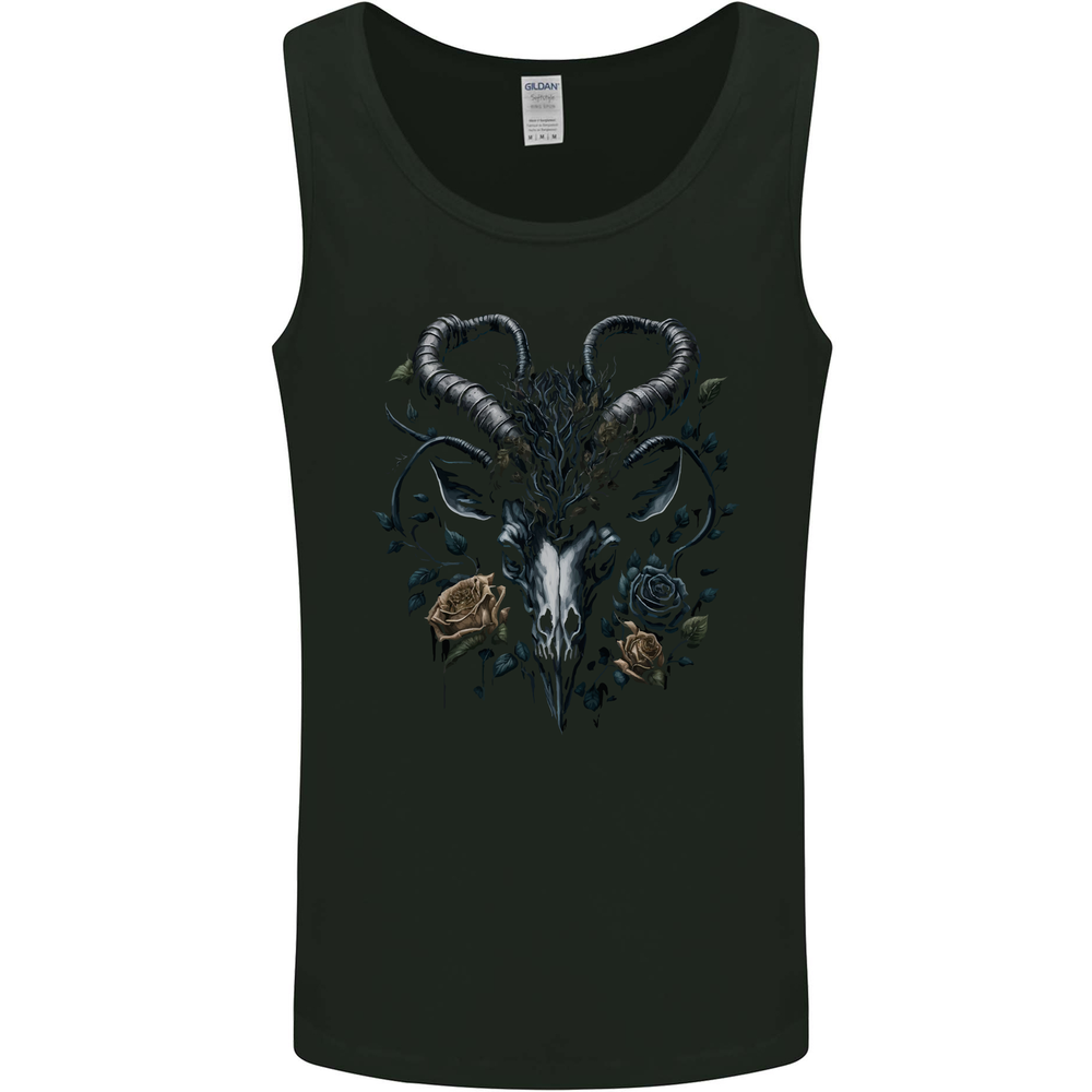 A Gothic Goat Skull With Flowers Goth Roses Mens Vest Tank Top