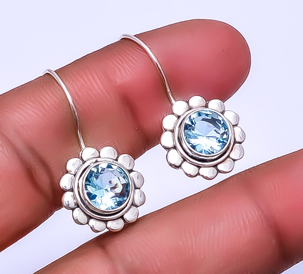 Blue Topaz 925 Sterling Silver Bali Earring 1.17