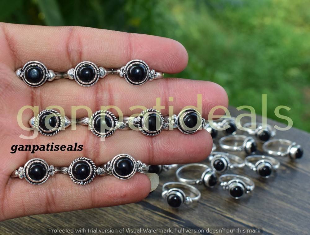 Christmas Sale ! Black Onyx Gemstone Ring 10pcs Wholesale Lot 925 Silver Plated-image