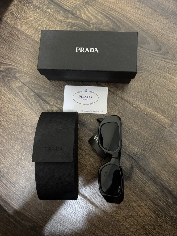 Prada Women's Rectangle Black Plastic Frame Black Lens Sunglasses