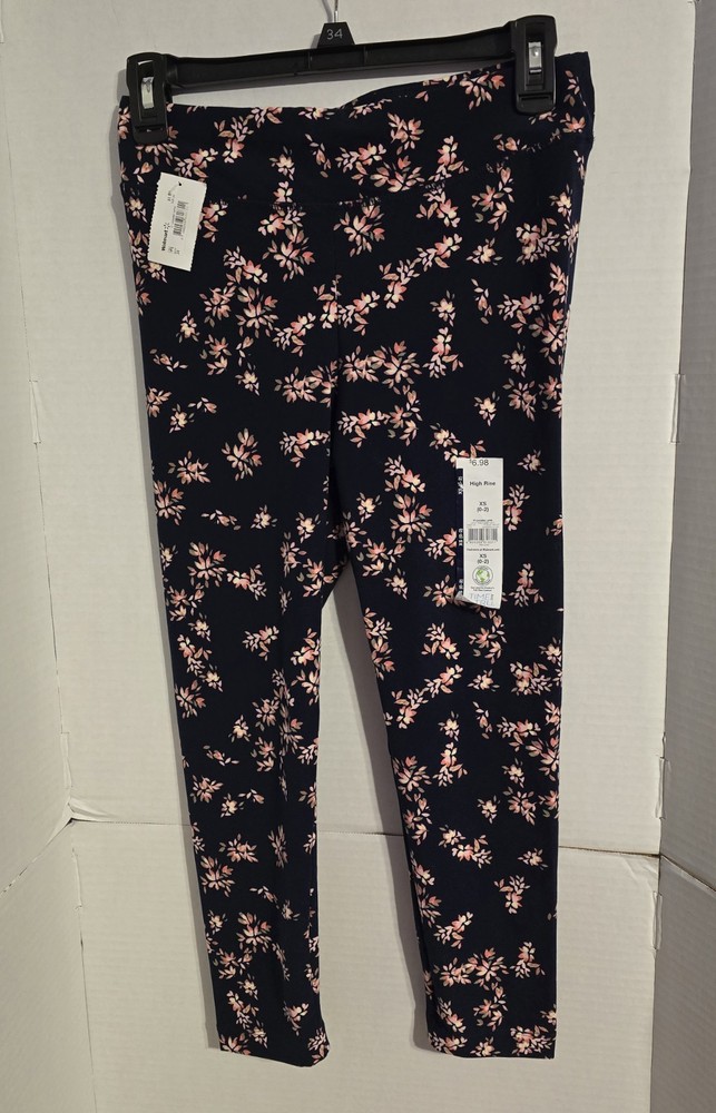 Time And Tru Women's High Rise Leggings Capri Pants Stretch Floral XS (0-2)