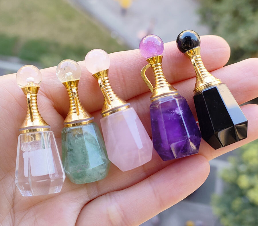 5pcs Natural Amethyst Vary Gems Perfume bottle Pendants Chakra Healing Amulet
