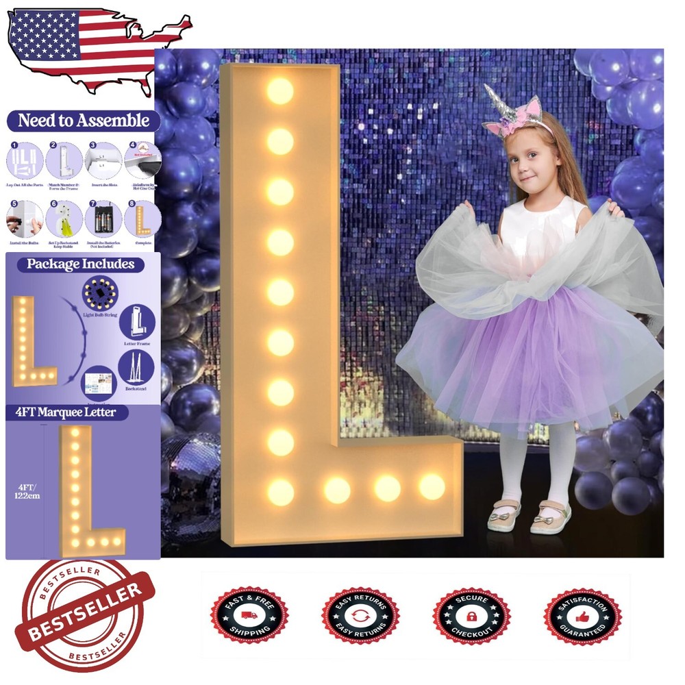 Delightful 4FT Light Up Letter L for DIY Party Designs & Celebration Backdrops