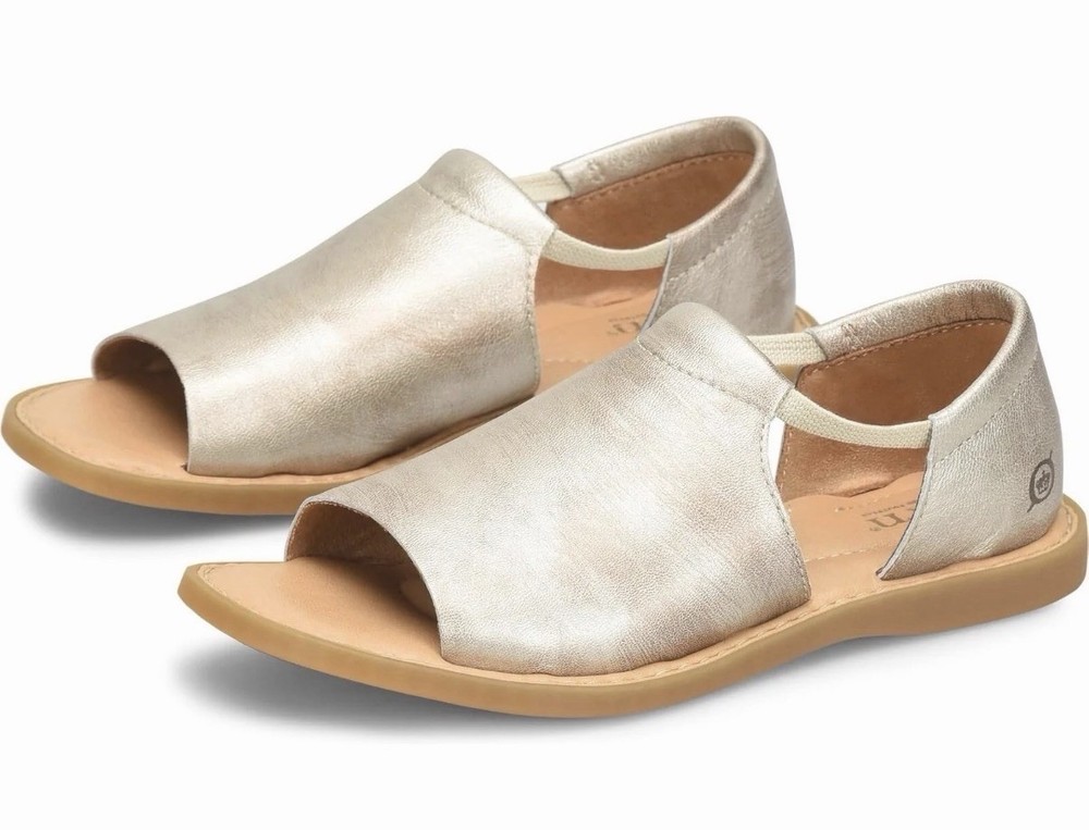 NWOB Born Women's Cove Modern Leather Flat Sandal Size 10M Light Gold Open Toe