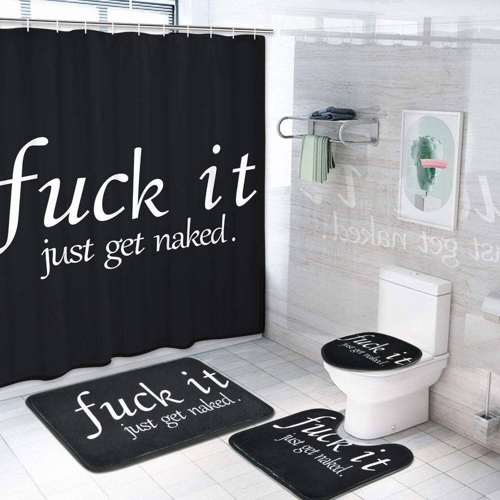 Funny Quotes Shower Curtain Sets with Non-Slip Rugs, Toilet Lid Cover and Bat...