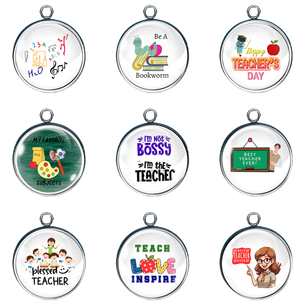 Back to School Teacher Glass Cabochon Charms for Jewelry Making-image