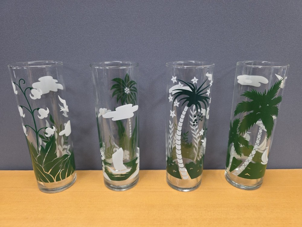 Vtg Set of 4 Libbey Tiki Bar Tall Tom Collins Highball Tumbler Glasses MCM Luau
