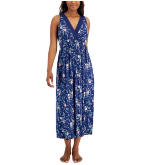 Charter Club Lace-Trim Printed Long Nightgo White Mdrn Jcbn M #22