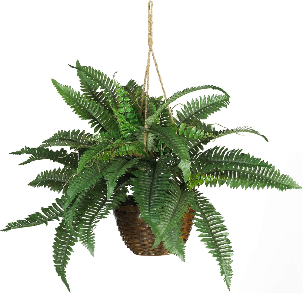 6599 18In. Boston Fern Silk Hanging Basket,Green,10.25