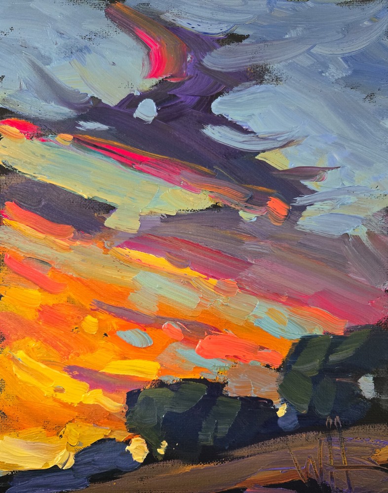 Oil Painting Sunset Palette Impressionism Landscape Arts & Crafts Style Hawkins