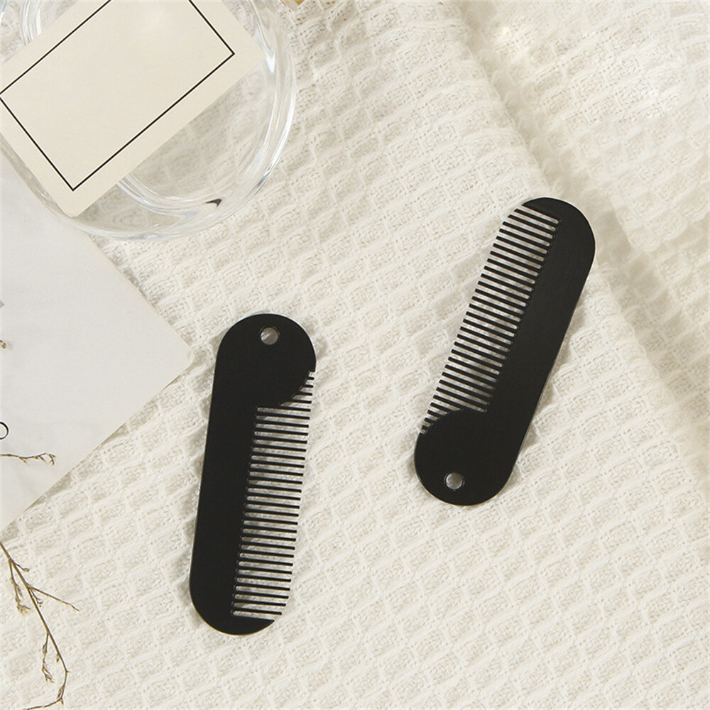 1PC Portable Stainless Steel Wood Grain Beard Shaving Pocket Comb Mustache Brush