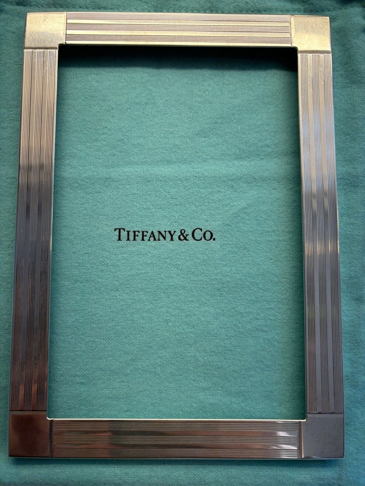 TIFFANY & CO. STERLING SILVER FRAME Engine-Turned 5x7 Vintage 1990s Art Deco