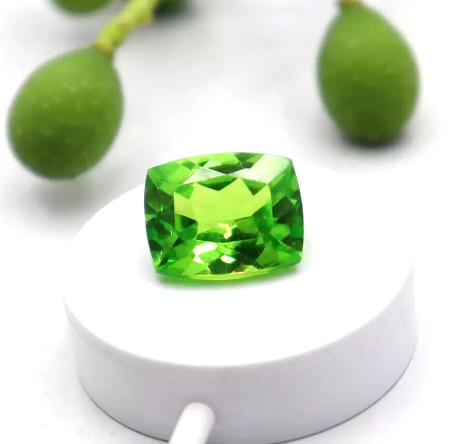 A++ Certified 8-10 Ct Natural Green Peridot Cushion Cut Loose Gemstone