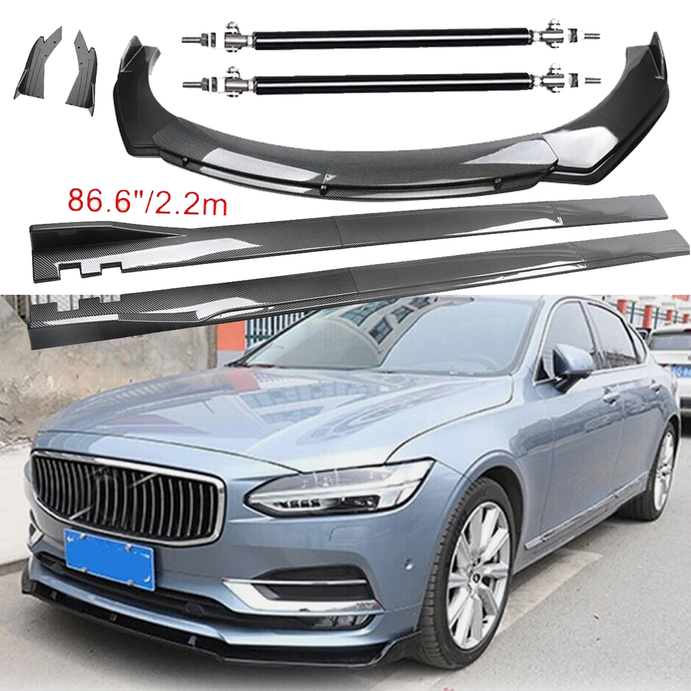 Carbon Fiber Front Bumper Lip Spoiler 86.6in Side Skirt Kit for Volvo S40 S70 S80  