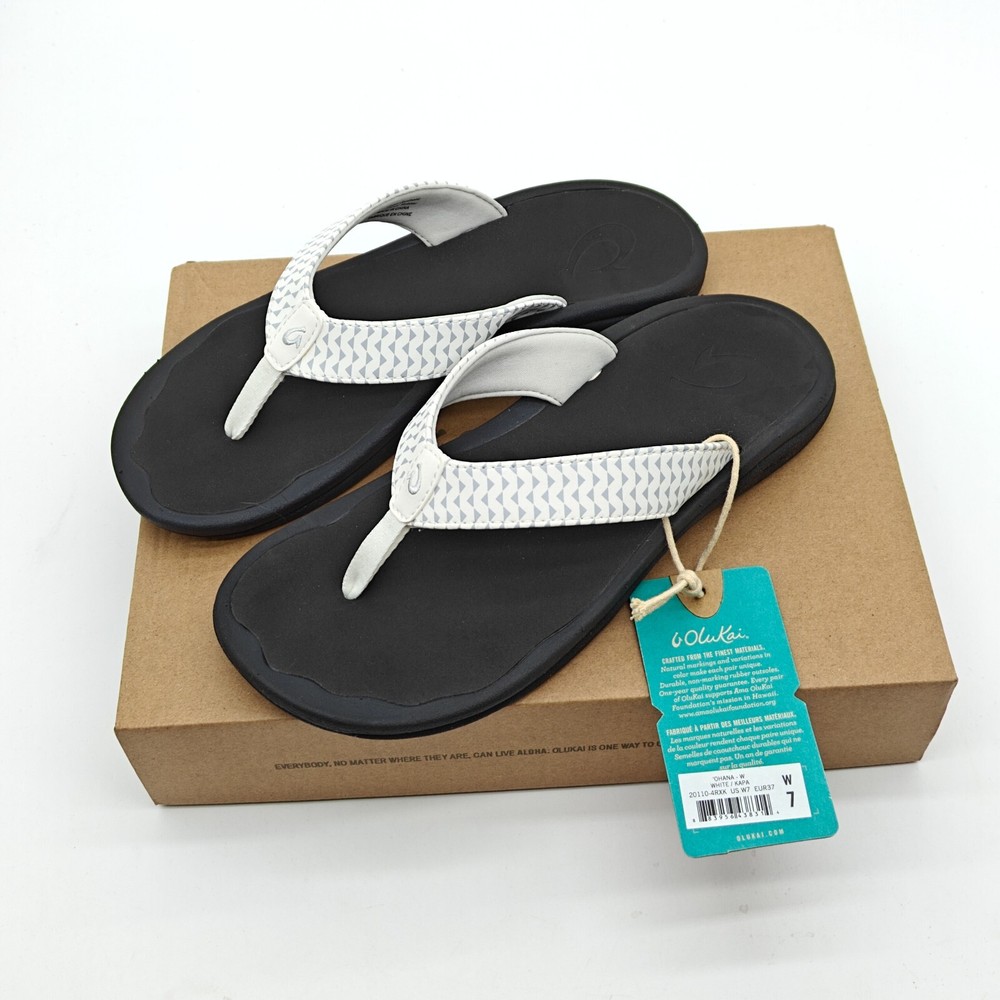 OluKai Ohana Womens White Sandals with Arch Support Flip Flop Size 7-9
