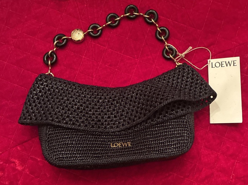 Loewe Ola Raffia 2 Way Shoulder Bag Black