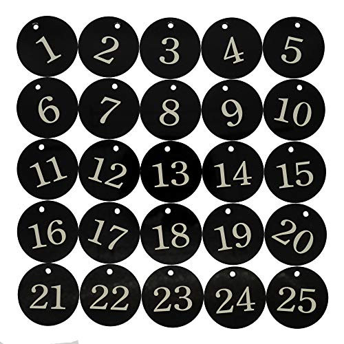 Acrylic ID Number Tags Key Tags with Key Rings Black (0-25)