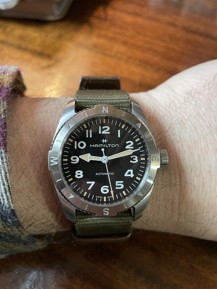 Hamilton Khaki Field Expedition Automatic Men's Watch Black Dial Green NATO 37mm