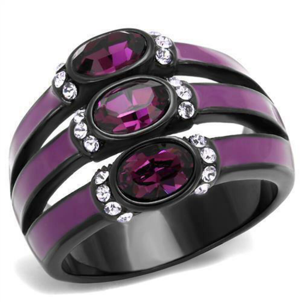 Purple and Black Stainless Steel Tri Band Ring Anillo Para Mujer