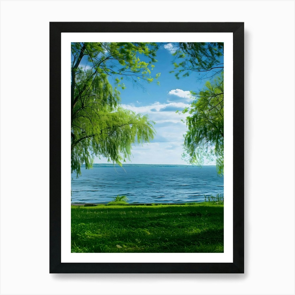 Willow Trees By The Lake Art Print Framed Wall Art Poster Canvas Print Picture