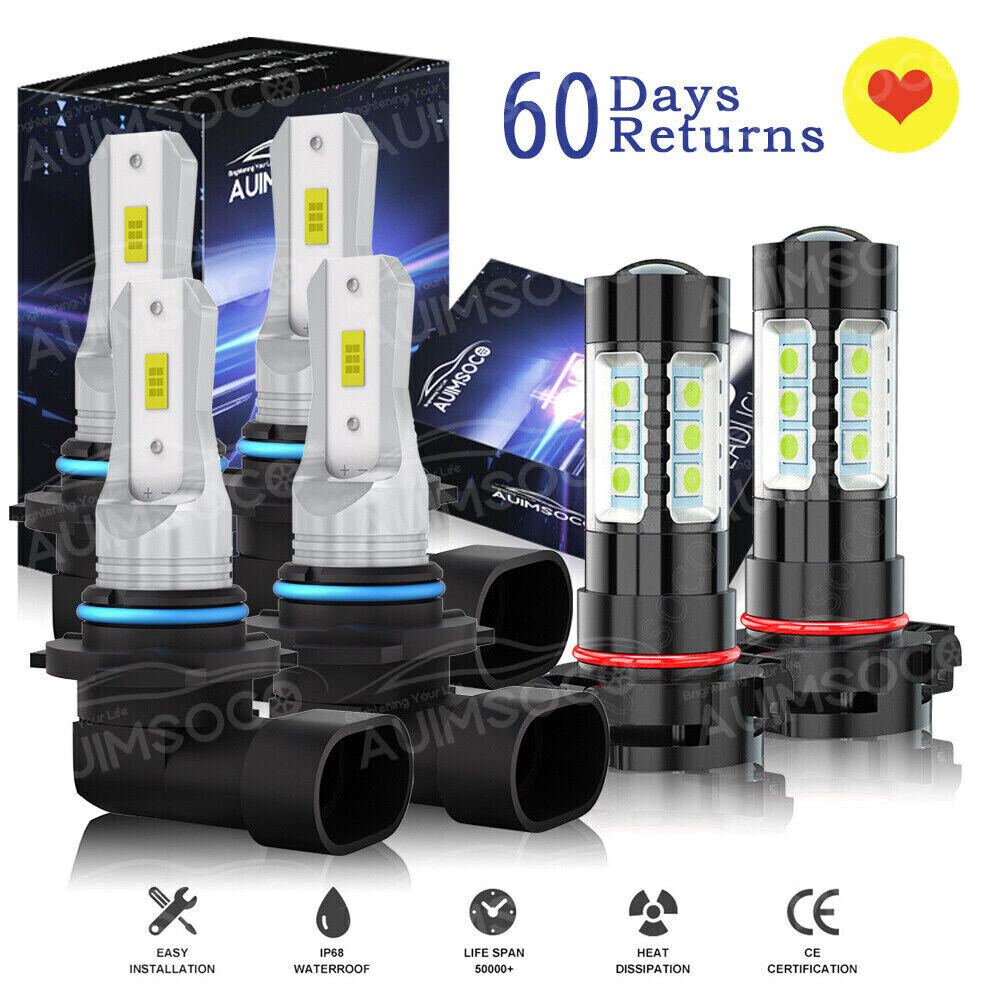 9005+9006+H16 Car LED Headlight Fog Light Bulbs Combo Kit Cool White 6500K