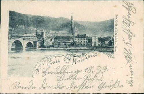 Ansichtskarte Neckarstrand Heidelberg 1899  (Nr.932)