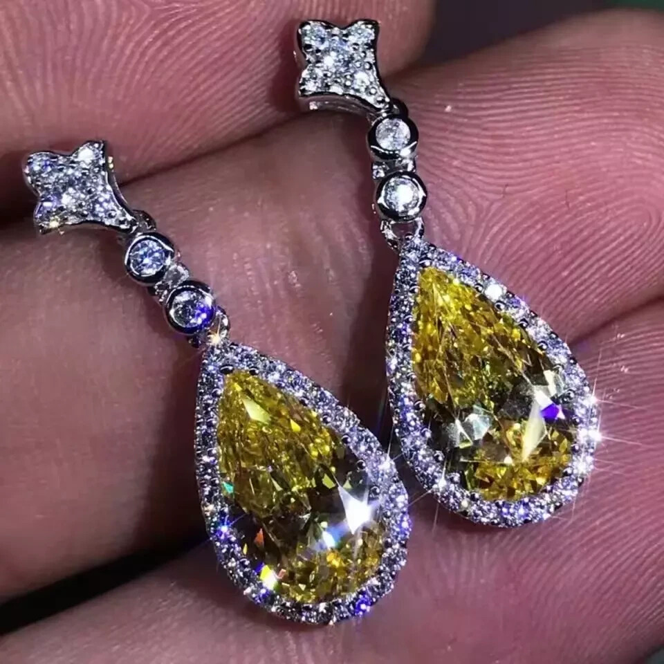 3.50Ct Pear Lab-Created Citrine Dangle Earrings in 14K White Gold Plating