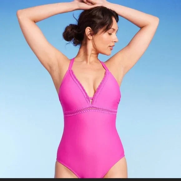 Kona Sol Women's One Piece Swimsuit Swimwear Crochet Shell Stitch XL