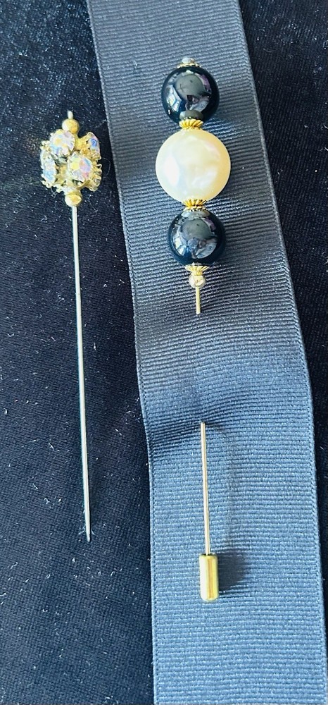 Vintage Black Bead And Ivory Faux Pearl Stick Hat  Pin With Bonus Hat Pin