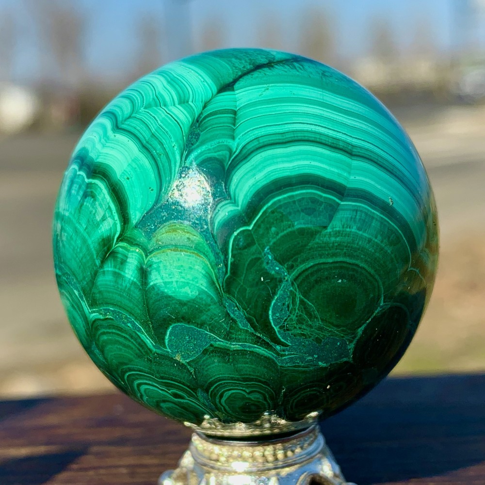 81G Natural glossy Malachite ball transparent cluster rough mineral sample