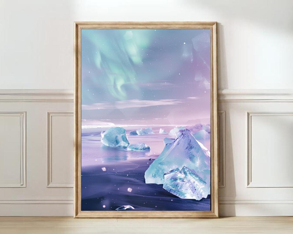 Iceland Print Iceland Illustration Iceland Painting Aurora Borealis Print
