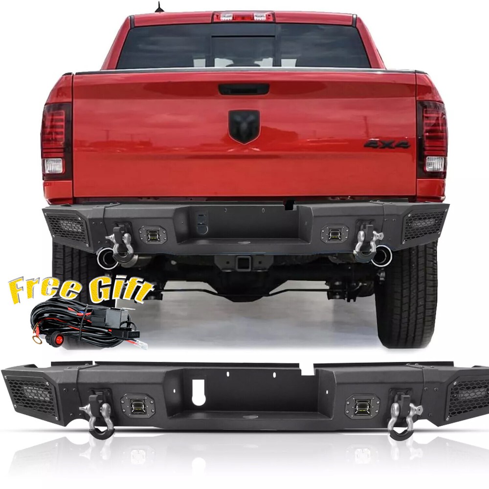 2013-2018 Dodge Ram 1500 Black Powder Coated Rear Bumper with LED Fog Lights