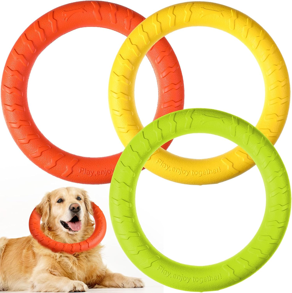 3 Pack Dog Training Ring Chew Toy for Aggressive Chewers Flying Disc Floating Ri